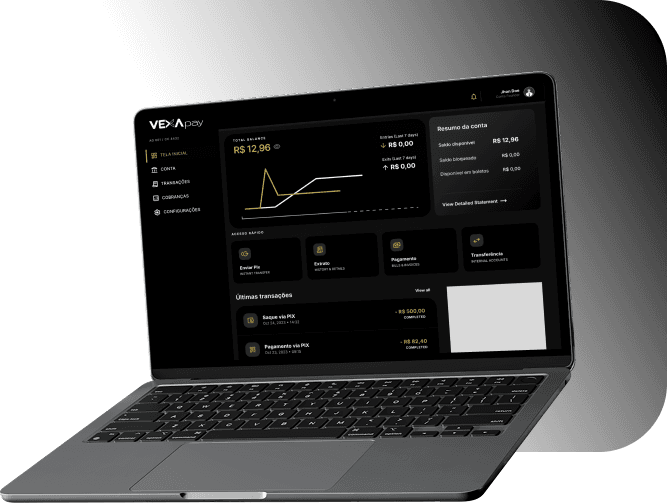 Dashboard VEXA pay em notebook